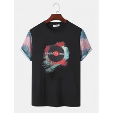 Mens Paint Music CDs Tie Dye Print Casual Short Sleeve T  Shirts