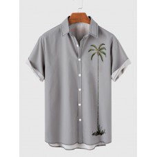 Retro LightGrey Coconut Palms Element Print Trendy Men's Short Sleeve Shirt