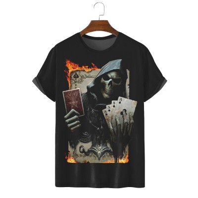 Men's Trendy New Poker & Skull Print T-Shirt