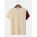 Mens Asymmetric Colorblock Letter Printed Short Sleeve T  Shirts